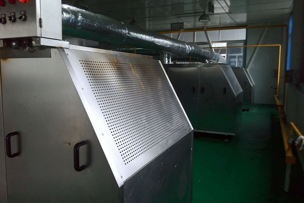 Waffle line installed in food plant with overhead exhaust duct
