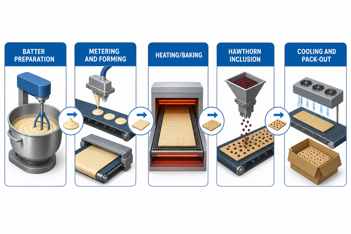 2. Process map: batter, sheet forming, hawthorn inclusion, baking and cooling — UD Company