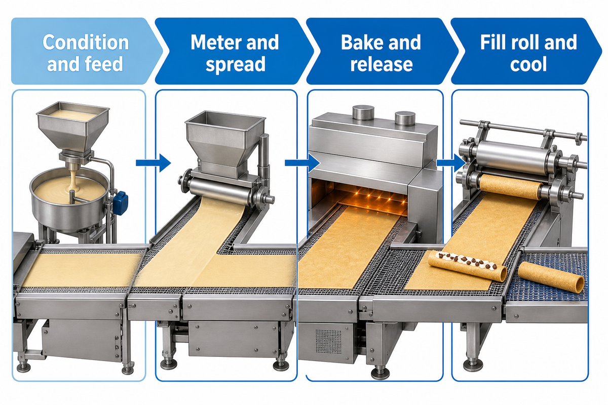 How a Wafer-Style Automatic Egg Roll Machine Works in One Cycle — udmachine.com
