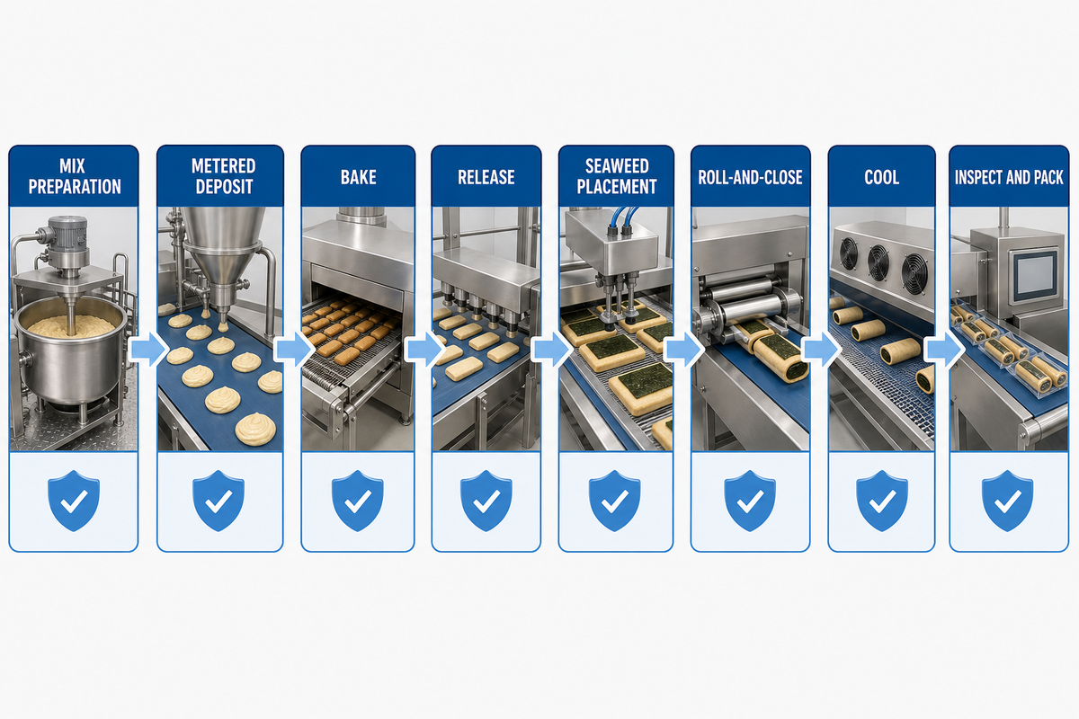 Seaweed Egg Roll Format: From Batter Deposit to Rolled Wafer — UDTECH