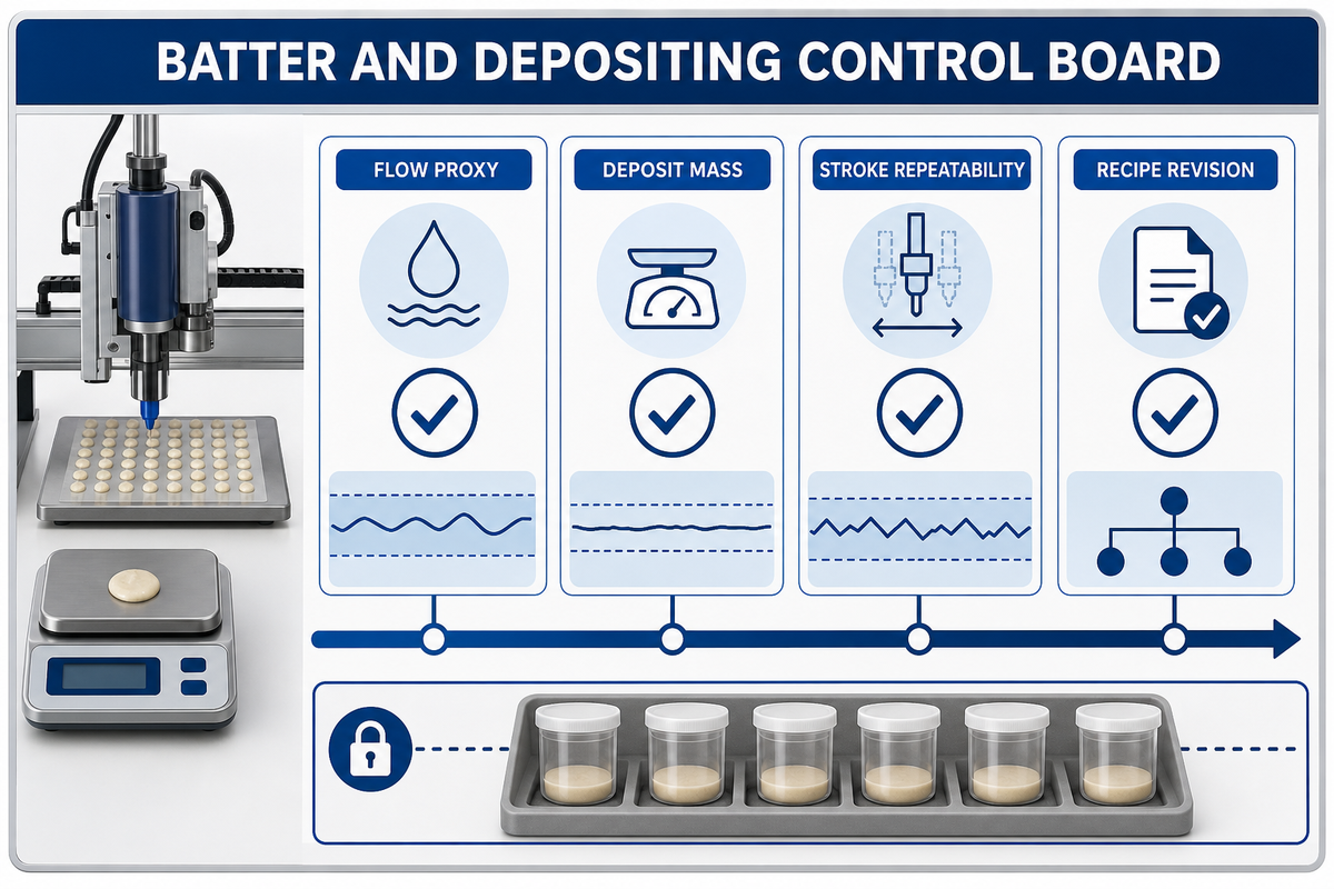 Batter depositing control board for repeatable soft waffle trials.