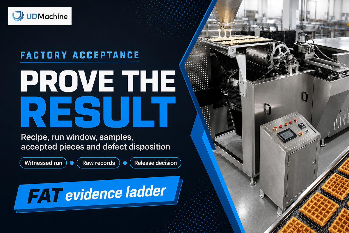 First-party waffle process image supports a factory acceptance evidence checklist.