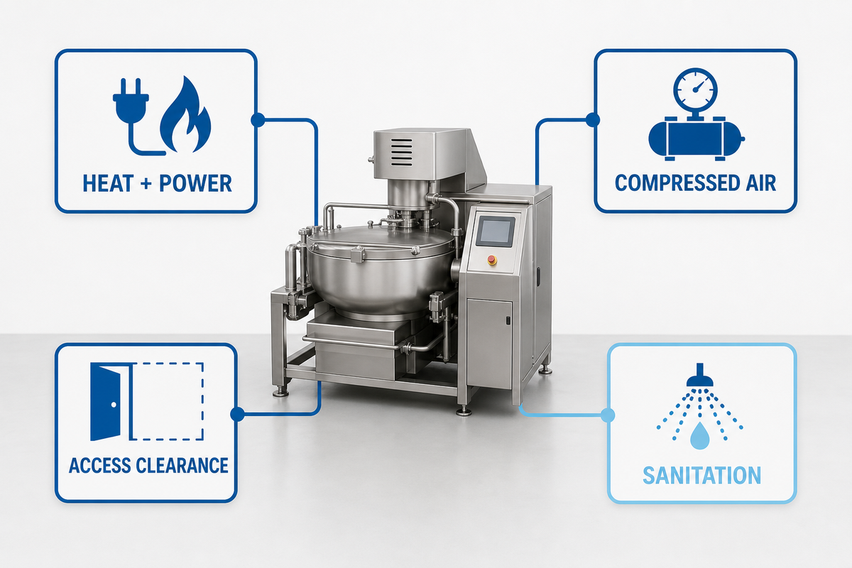 Utilities, sanitation and operator ownership map for a soft waffle production line.