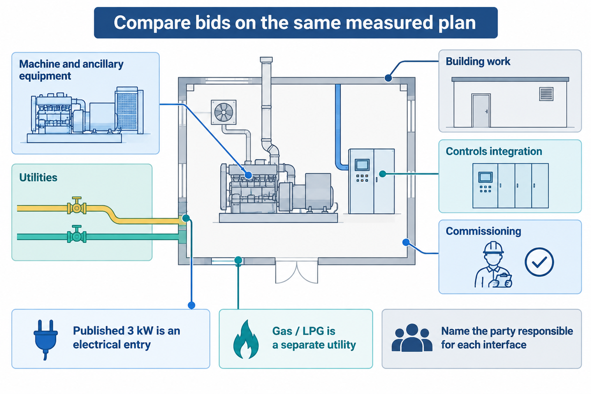 Conceptual pancake-line planning diagram: Freeze Utilities, Scope and Layout Costs Before Ordering. Illustrative, subject to actual drawings and trials.