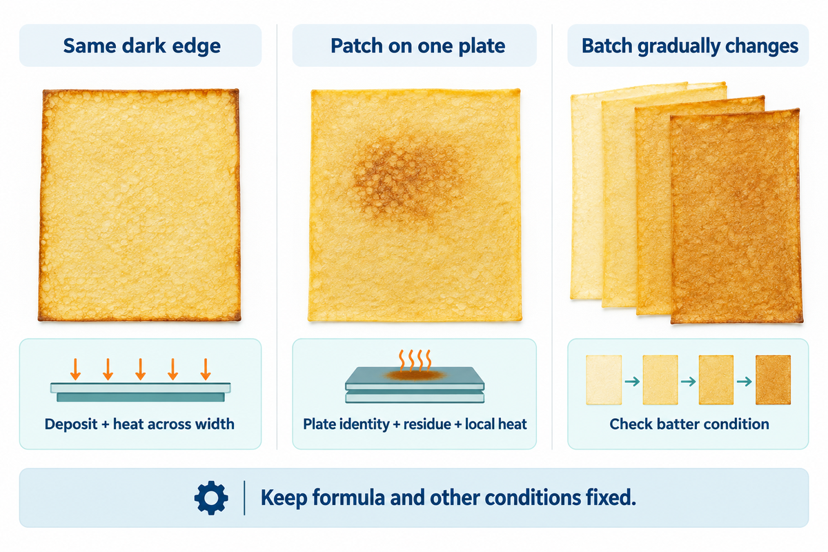 Edge, plate and batch-age patterns suggest different first checks in the article's proposed Bake Fault Map.