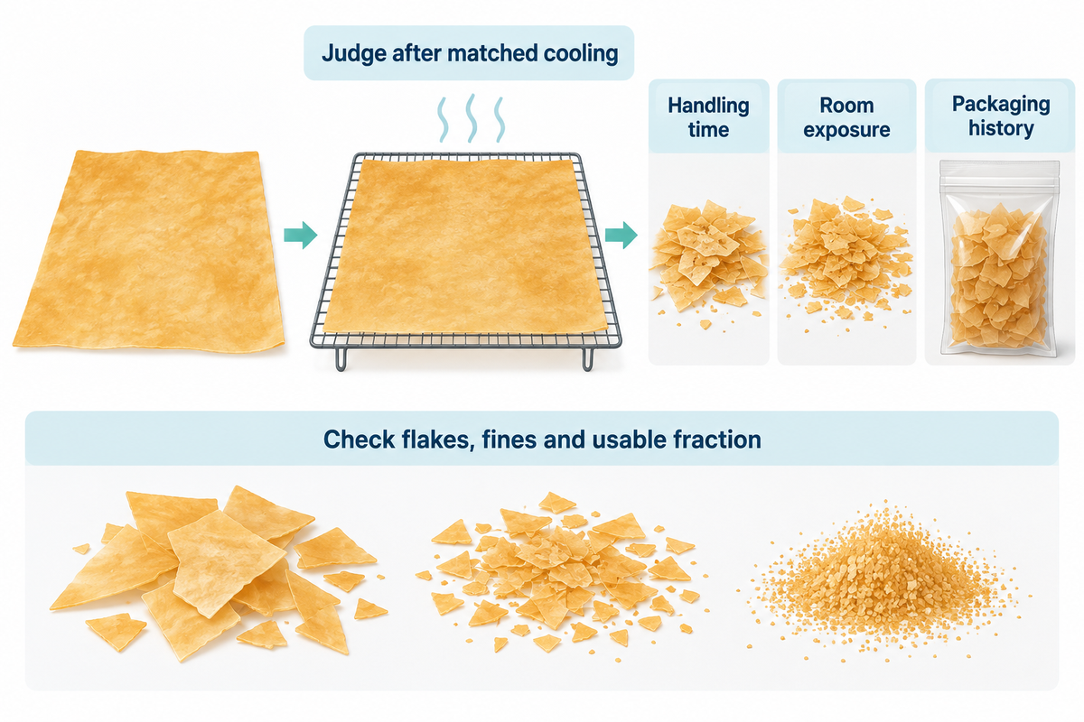 Compare equally conditioned feuilletine before tracing handling exposure; a darker sheet alone does not prove moisture condition.