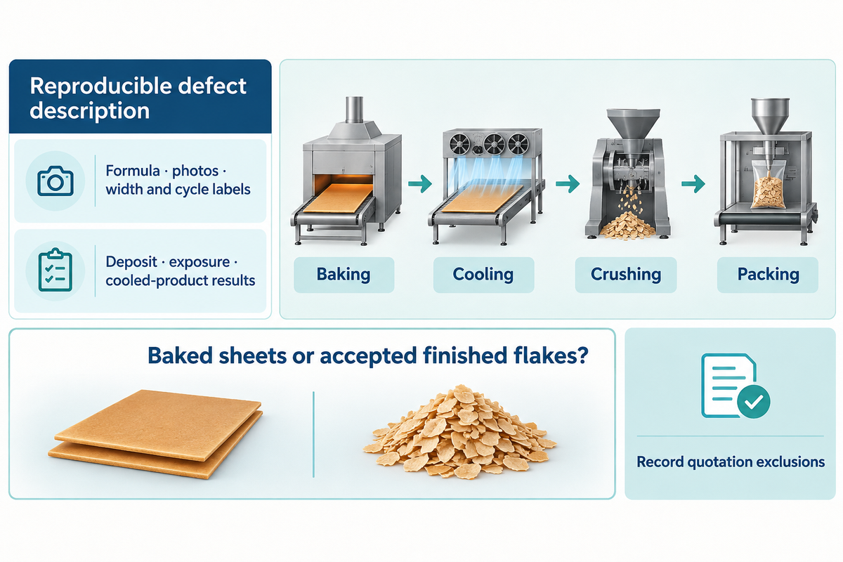 Give UDTECH reproducible fault records and distinguish baking scope and baked-sheet output from accepted finished flakes.