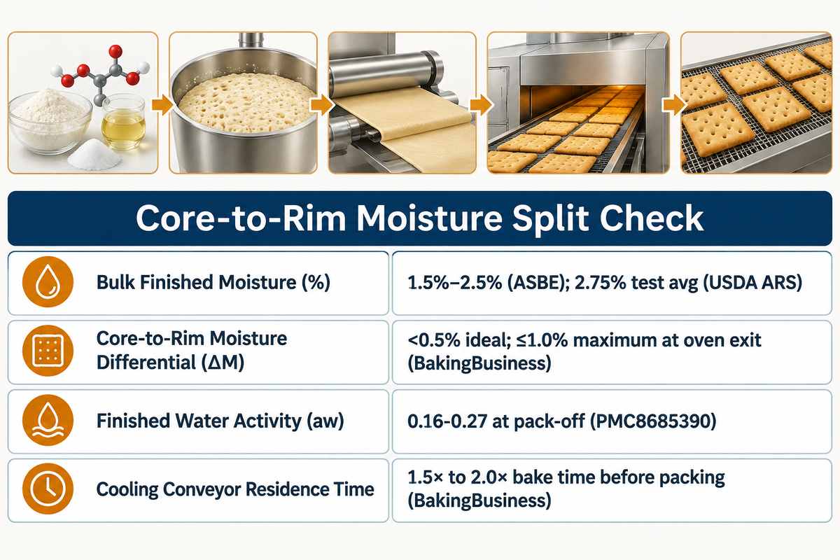 Diagnostic diagram of core-to-rim moisture differential and radio-frequency drying to prevent cracker checking